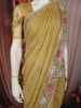 Elegant Mustard Yellow Embroidered Design Tissue Saree with Scalloped Border