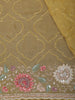 Elegant Mustard Yellow Embroidered Design Tissue Saree with Scalloped Border