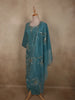 Elegant Teal Blue Floral Sequins and Beads Embroidered Design Organza Straight Cut Salwar Suit