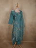 Elegant Teal Blue Floral Sequins and Beads Embroidered Design Organza Straight Cut Salwar Suit