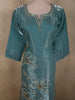Elegant Teal Blue Floral Sequins and Beads Embroidered Design Organza Straight Cut Salwar Suit