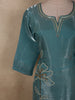 Elegant Teal Blue Floral Sequins and Beads Embroidered Design Organza Straight Cut Salwar Suit