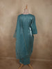 Elegant Teal Blue Floral Sequins and Beads Embroidered Design Organza Straight Cut Salwar Suit
