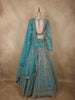 Elegant Teal Blue Heavy Beads and Mirror Embroidered Design Net Bridal Lehenga With Dupatta