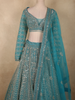 Elegant Teal Blue Heavy Beads and Mirror Embroidered Design Net Bridal Lehenga With Dupatta