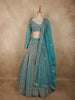 Elegant Teal Blue Heavy Beads and Mirror Embroidered Design Net Bridal Lehenga With Dupatta