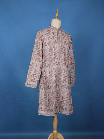 Elegant Beige Geometric Printed Cotton Kurta - Diadem