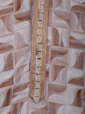 Elegant Beige Geometric Printed Cotton Kurta - Diadem