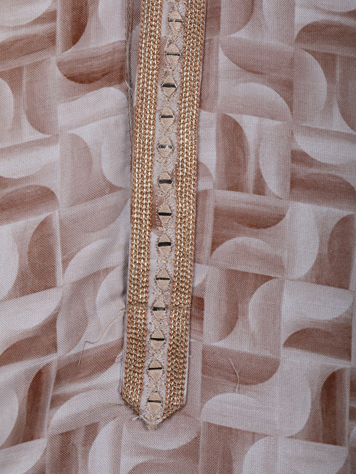 Elegant Beige Geometric Printed Cotton Kurta - Diadem