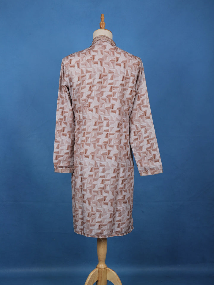 Elegant Beige Geometric Printed Cotton Kurta - Diadem