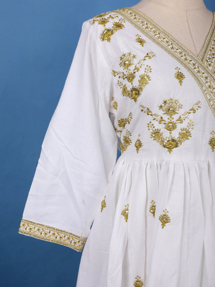 Elegant White Anarkali Style Floral Embroidery Salwar Suit - Diadem