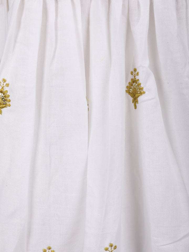Elegant White Anarkali Style Floral Embroidery Salwar Suit - Diadem