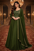 Bottle Green Mirror Work And Floral Embroidery Crepe Gown