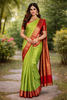 Parrot Green Woven Zari Border Silk Saree