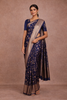 Royal Blue Floral Woven Banarasi Silk Saree With Zari Border