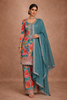 Teal Green Sequins Design Floral Print Tussar Silk Plazzo Salwar