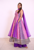 Pink and Purple Floral Woven Banarasi Silk Palazzo Suit with Sheer Dupatta