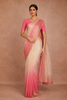 Peach Pink And Cream Ombre Sequin Embellished Chiffon Saree