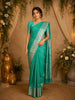 Emerald Green Birds Woven Raw Silk Saree with Zari Border