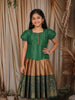 Emerald Green Chevron Zari Woven Design Art Silk Traditional Kids Pattu Pavadai Set