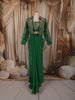 Emerald Green Floral Beads and Zardozi Embroidered Design Satin Party Wear Jacket Style Saree with Stitched Blouse