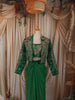 Emerald Green Floral Beads and Zardozi Embroidered Design Satin Party Wear Jacket Style Saree with Stitched Blouse