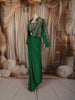 Emerald Green Floral Beads and Zardozi Embroidered Design Satin Party Wear Jacket Style Saree with Stitched Blouse