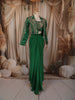 Emerald Green Floral Beads and Zardozi Embroidered Design Satin Party Wear Jacket Style Saree with Stitched Blouse