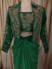 Emerald Green Floral Beads and Zardozi Embroidered Design Satin Party Wear Jacket Style Saree with Stitched Blouse