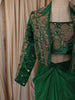 Emerald Green Floral Beads and Zardozi Embroidered Design Satin Party Wear Jacket Style Saree with Stitched Blouse