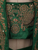 Emerald Green Floral Beads and Zardozi Embroidered Design Satin Party Wear Jacket Style Saree with Stitched Blouse