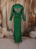 Emerald Green Floral Beads and Zardozi Embroidered Design Satin Party Wear Jacket Style Saree with Stitched Blouse