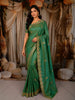 Emerald Green Floral Butta Zari Woven Design Pure Banarasi Silk Party Wear Saree with Zari Border