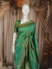 Emerald Green Floral Butta Zari Woven Design Pure Banarasi Silk Party Wear Saree with Zari Border