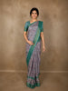 Emerald Green Floral Printed Design Semi Tussar Saree