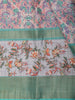 Emerald Green Floral Printed Design Semi Tussar Saree