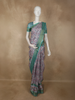 Emerald Green Floral Printed Design Semi Tussar Saree