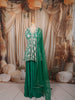 Emerald Green Floral Vine Beads Embroidered Design Chiffon Party Wear Peplum Palazzo Suit with Matching Dupatta
