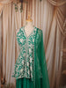 Emerald Green Floral Vine Beads Embroidered Design Chiffon Party Wear Peplum Palazzo Suit with Matching Dupatta
