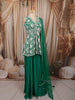 Emerald Green Floral Vine Beads Embroidered Design Chiffon Party Wear Peplum Palazzo Suit with Matching Dupatta