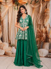 Emerald Green Floral Vine Beads Embroidered Design Chiffon Party Wear Peplum Palazzo Suit with Matching Dupatta