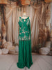 Emerald Green Floral Vine Sequins and Beads Embroidered Design Satin Party Wear Palazzo Suit with Matching Choker Dupatta