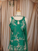 Emerald Green Floral Vine Sequins and Beads Embroidered Design Satin Party Wear Palazzo Suit with Matching Choker Dupatta