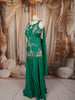 Emerald Green Floral Vine Sequins and Beads Embroidered Design Satin Party Wear Palazzo Suit with Matching Choker Dupatta