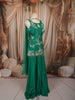Emerald Green Floral Vine Sequins and Beads Embroidered Design Satin Party Wear Palazzo Suit with Matching Choker Dupatta