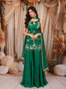 Emerald Green Floral Vine Sequins and Beads Embroidered Design Satin Party Wear Palazzo Suit with Matching Choker Dupatta