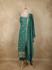 Emerald Green Floral Woven Tissue Silk Palazzo Suit with Zari Border Dupatta