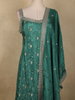 Emerald Green Floral Woven Tissue Silk Palazzo Suit with Zari Border Dupatta