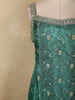 Emerald Green Floral Woven Tissue Silk Palazzo Suit with Zari Border Dupatta