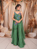 Emerald Green Heavy Beads Embroidered Design Organza Sharara Suit With Matching Choker Dupatta